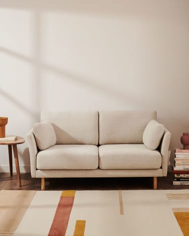 Gilma 2 seater sofa in beige with legs in a natural finish, 170 cm FR