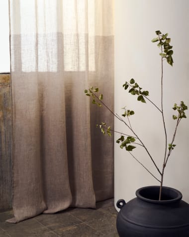 Melba Vorhang 100% Leinen Natur und Grau gestreift 140 x 270 cm