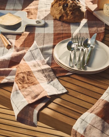 Matie set of 2 cotton and linen napkins in brown check