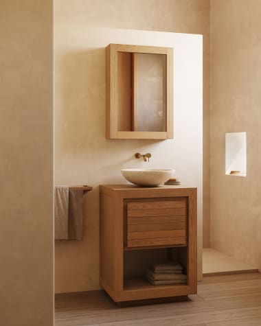 Mueble de baño Saula de madera maciza de teca acabado natural 60 x 45 cm