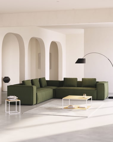 Blok 6 seater corner sofa in green corduroy, 320 x 320 cm FR