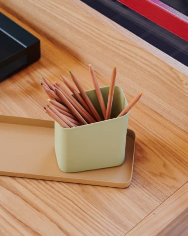 Zestaw Moka z przybornikiem na długopisy i podstawką na biurko z zielonego i brązowego metalu