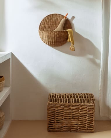 Waira ratan hanging wall basket with a natural finish