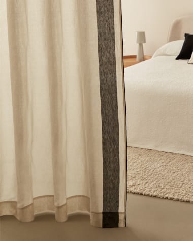 Maileth Vorhang aus Baumwolle und weißem Leinen mit schwarzem Seitenstreifen
