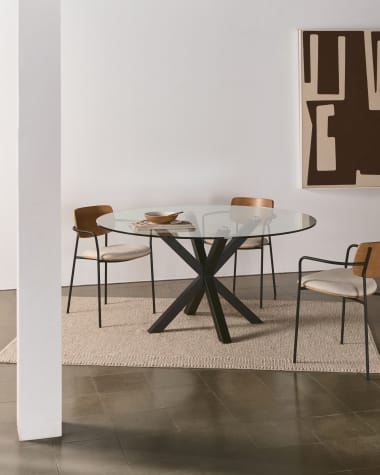 Argo round table in glass and steel legs with black finish Ø 150 cm