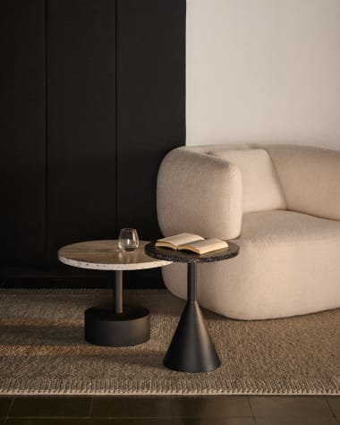 Delano black terrazzo side table with steel legs in a black finish, Ø 40 cm