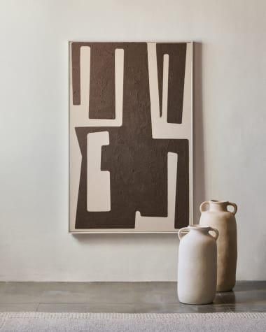 Abstrakcyjny obraz Salmi z beżowego i brązowego lnu 140 x 90 cm