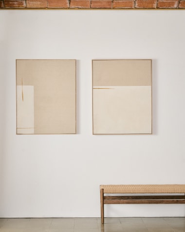 Cuadro abstracto Salin con raya horizontal de lino 80 x 100 cm