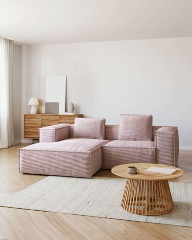 Blok 2 seater sofa with left side chaise longue in pink corduroy, 240 cm FR