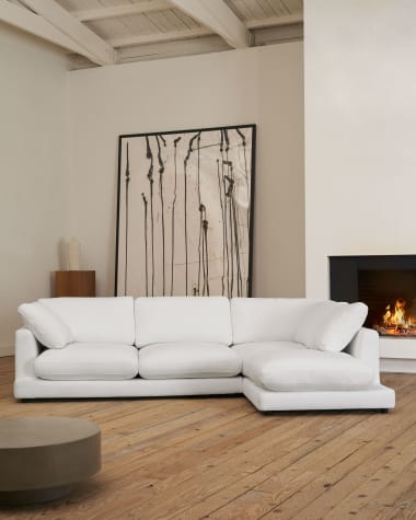 Gala 4 seater sofa with right side chaise longue in white, 300 cm