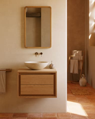 Mueble de baño Kenta de madera maciza de teca con acabado natural 60 x 45 cm