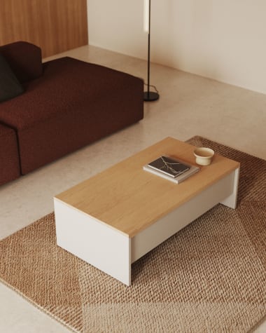 Table basse relevable Abilen en placage de chêne et laqué blanc 110 x 60 cm FSC 100%
