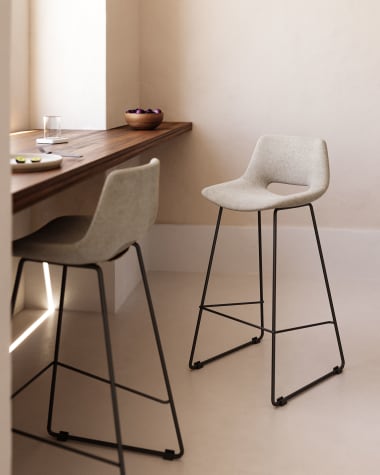 Zahara beige stool with steel in a black finish, height 76 cm
