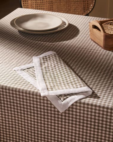 Madremanya set of 2 serviettes, 100% linen with green checkers and white edge