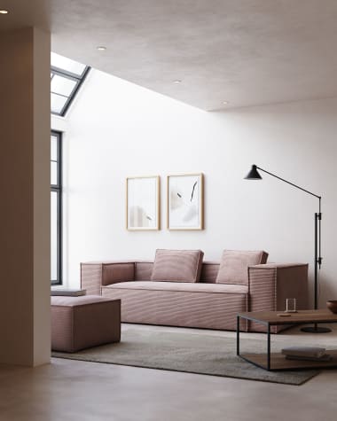 Blok 3 seater sofa in pink corduroy, 240 cm FR