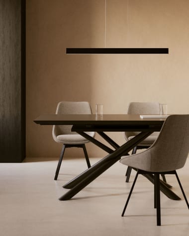 Table extensible Theone en verre et pieds en acier finition noire 160 (210) x 90 cm