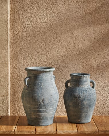 Vase Blanes en terre cuite finition bleue 35 cm