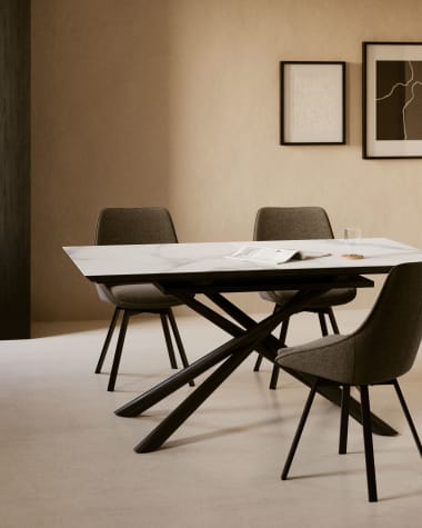 Table extensible Theone en grès cérame blanc et pieds en acier noir 160 (210) x 90 cm