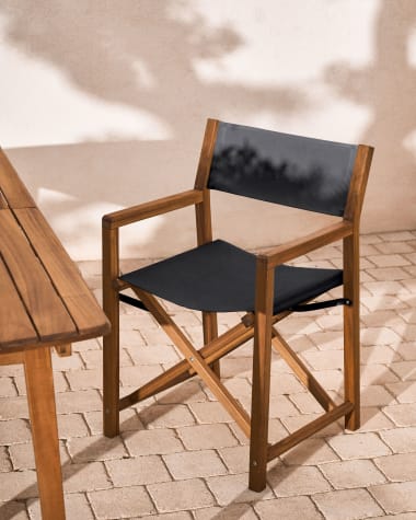 Chaise de jardin pliante Thianna noire et en bois d'acacia FSC 100%