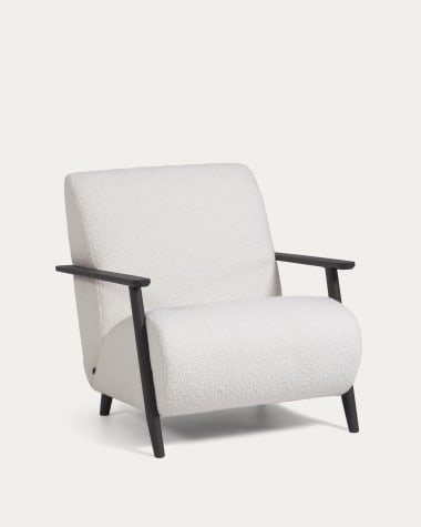 Meghan white bouclé armchair with solid ash legs with wenge finish
