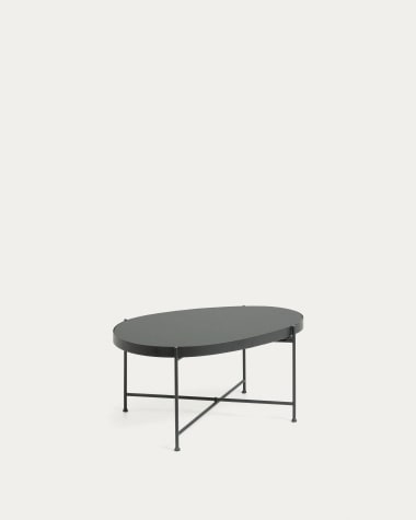 Table basse Marlet verre teinté noir et structure en acier 82 x 55 cm