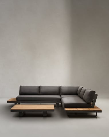 Set Tosqueta formato da un divano angolare a 5 posti e un tavolo in alluminio e legno massiccio di teak FSC 100%