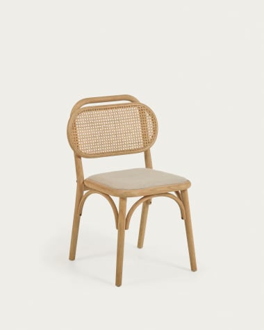 Cadira Doriane de fusta massissa de roure acabat natural i seient de tela
