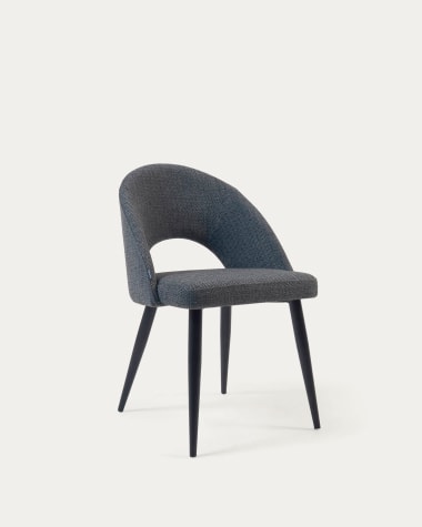 Cadeira Mael cinza-escuro e pernas de aço com acabamento preto
