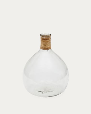 Jarrón Serlina de ratán y vidrio reciclado transparente 37 cm