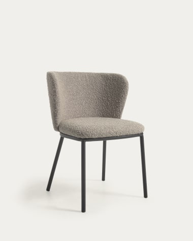 Cadeira Ciselia pelo efeito cordeiro cinza-claro e aço preto