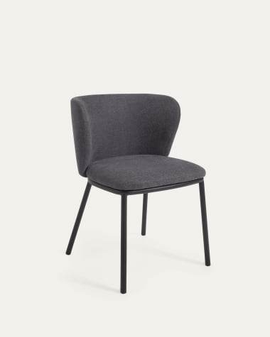 Cadeira Ciselia de chenille cinza-escuro e aço preto