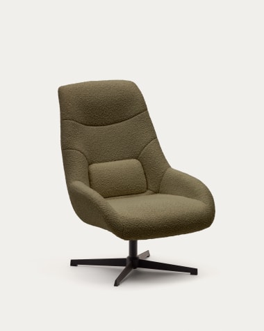 Celida swivel armchair in dark green bouclé and steel with black finish