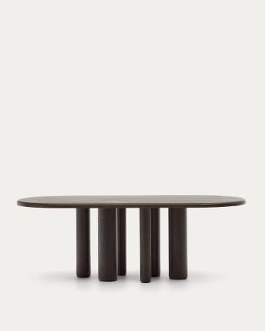 Ovale Mailen-tafel in essenfineer met donkere afwerking Ø 220 x 105 cm