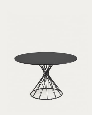 Okrągły stół Niut z lakierowanej czarno płyty MDF czarne wykończenie stalowe nogi Ø120cm