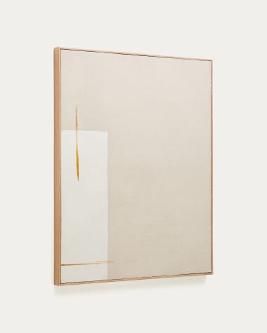 Cuadro abstracto Salin con raya vertical de lino beige  80 x 100 cm