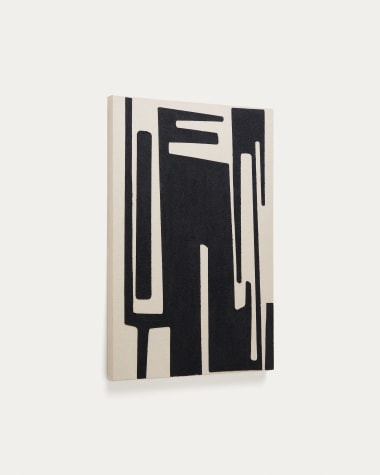 Cuadro abstracto Salmi de lino beige y negro 100 x 70 cm