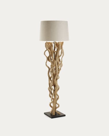 Nuba floor lamp in vine wood with white lampshade UK adapter