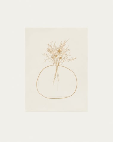 Plakat Erley z papieru beżowy z musztardowym wazonem z kwiatami 29,8 x 39,8 cm