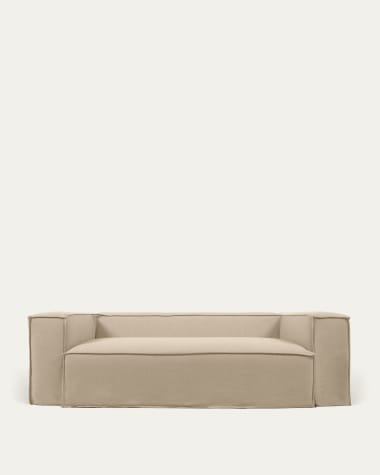 Canapé déhoussable Blok 3 places en lin beige 240 cm