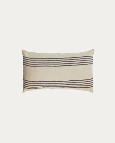 Ernestina 100% linen cushion cover with black stripes 30 x 50 cm