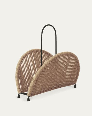 Elenys magazine rack made from metal with black finish and natural jute