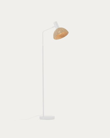 Damila floor lamp in metal with white finish and rattan with natural finish UK adapter