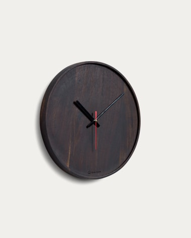 Relógio de parede redondo Zakie de madeira maciça de acácia acabamento preto Ø 30 cm