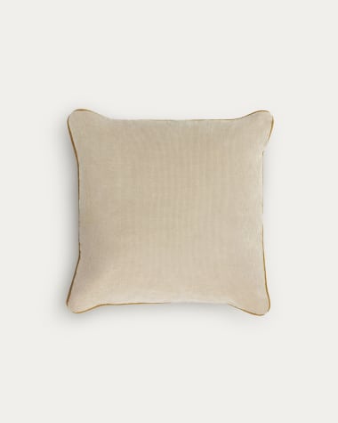 Kelaia 100% cotton corduroy cushion cover in beige with brown border 45 x 45 cm