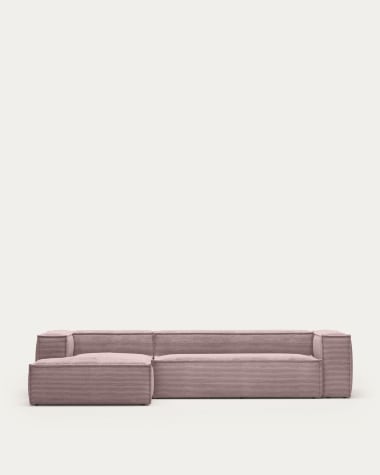 Sofa Blok z lewym szezlongiem 4-osobowa różowy gruby sztruks 330 cm