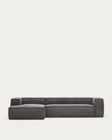 Blok 4 seater sofa with left side chaise longue in grey corduroy, 330 cm FR