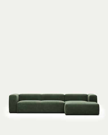 Blok 4 seater sofa with right hand chaise longue in green, 330 cm FR