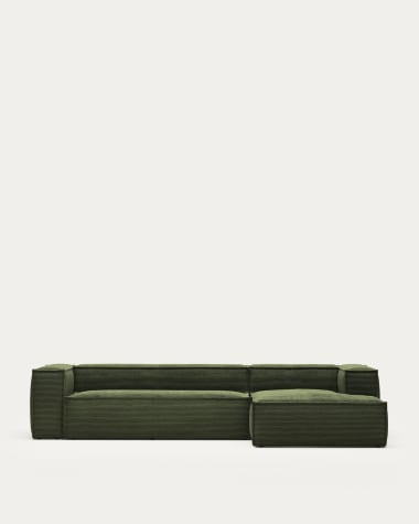 Sofa Blok z prawym szezlongiem 4-osobowa zielony gruby sztruks 330 cm