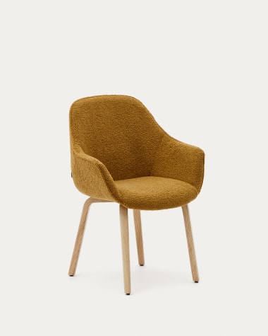 Aleli chair in mustard bouclé with solid ash wood legs and natural finish