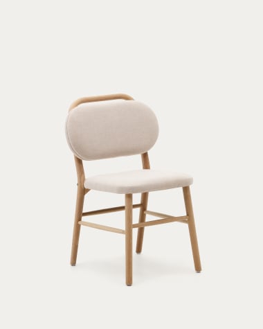 Helda chair in beige chenille and solid oak wood FSC Mix Credit
